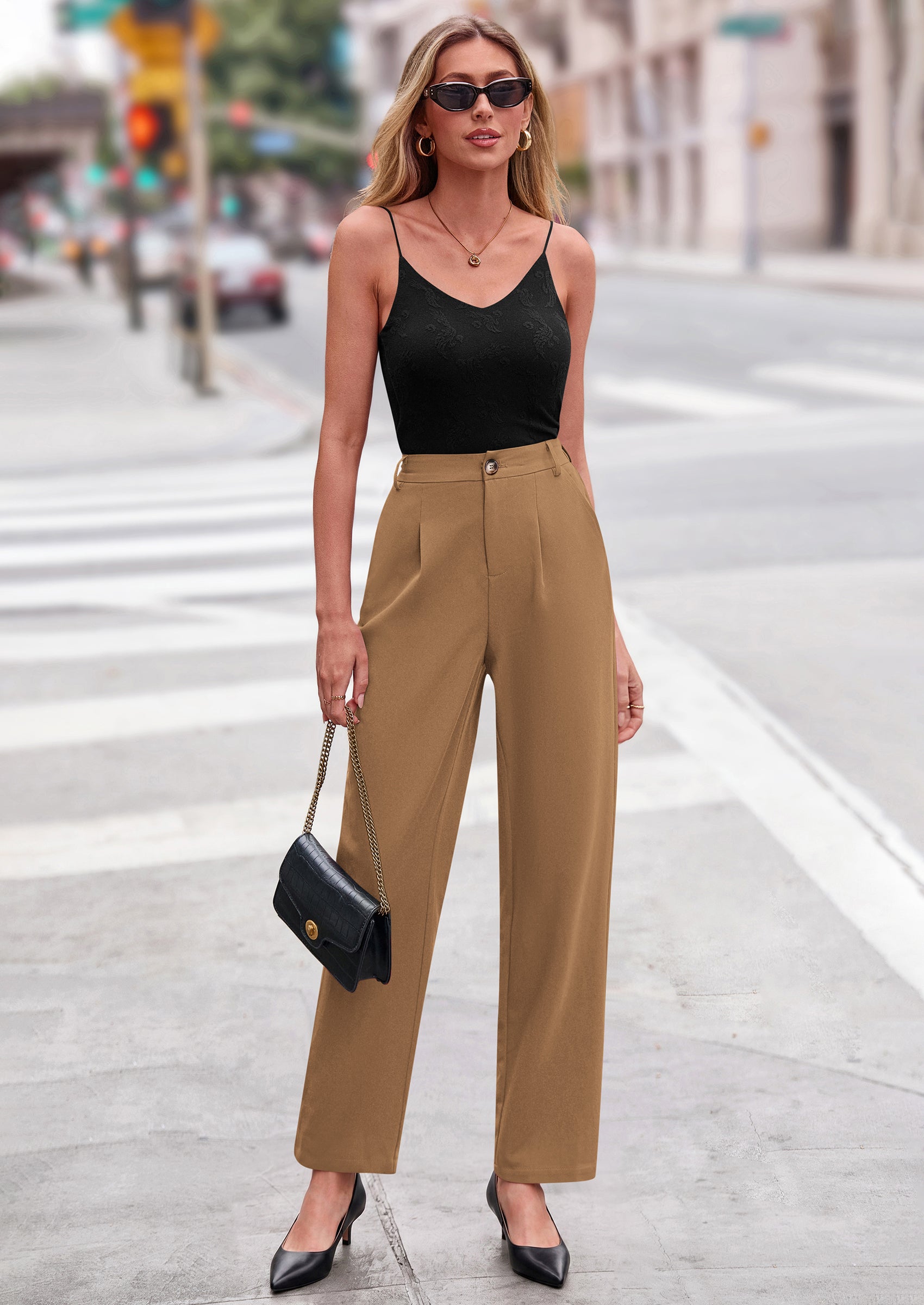PRETTYGARDEN Womens Dress Pants Summer Work Clothes Tapered High Waisted Trousers Slacks Pockets Business Casual Outfits
