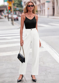 PRETTYGARDEN Womens Dress Pants Summer Work Clothes Tapered High Waisted Trousers Slacks Pockets Business Casual Outfits