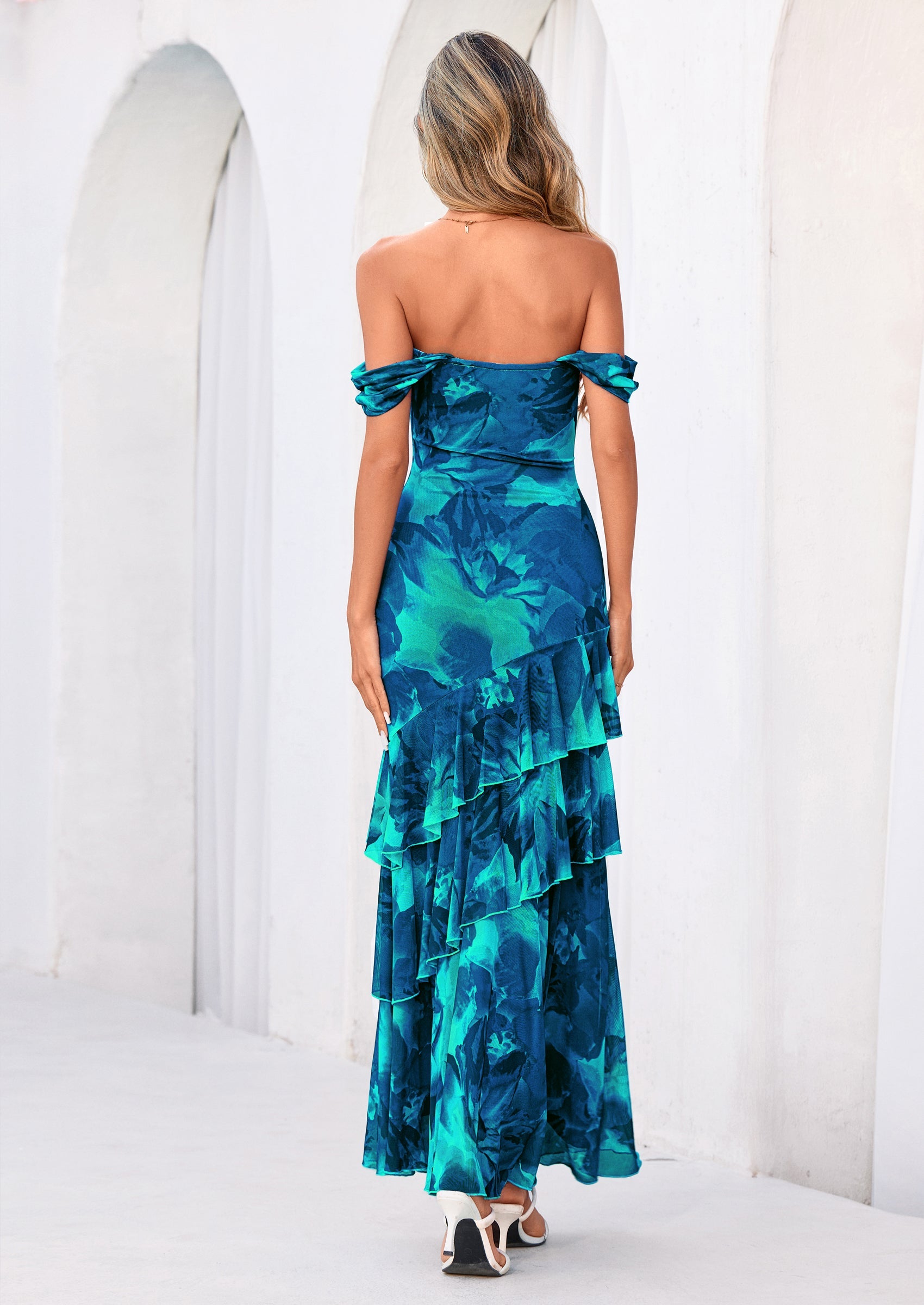 PRETTYGARDEN Women's Formal Cocktail Maxi Dresses Summer Off Shoulder Floral Mesh Bodycon Spring Wedding Guest Dress PRETTYGARDEN