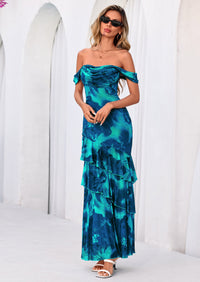 PRETTYGARDEN Women's Formal Cocktail Maxi Dresses Summer Off Shoulder Floral Mesh Bodycon Spring Wedding Guest Dress PRETTYGARDEN