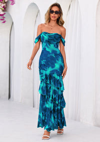 PRETTYGARDEN Women's Formal Cocktail Maxi Dresses Summer Off Shoulder Floral Mesh Bodycon Spring Wedding Guest Dress PRETTYGARDEN