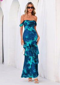 PRETTYGARDEN Women's Formal Cocktail Maxi Dresses Summer Off Shoulder Floral Mesh Bodycon Spring Wedding Guest Dress PRETTYGARDEN