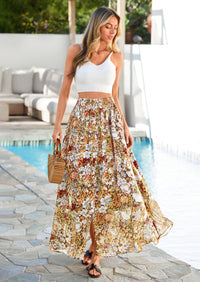 PRETTYGARDEN Summer Maxi Long Skirts for Women Trendy Boho Floral High Waisted Slit Flowy Travel Beach Vacation Clothes