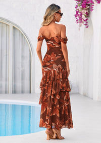 PRETTYGARDEN Women's Formal Cocktail Maxi Dresses Summer Off Shoulder Floral Mesh Bodycon Spring Wedding Guest Dress PRETTYGARDEN