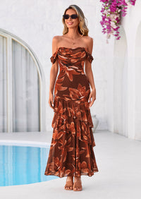 PRETTYGARDEN Women's Formal Cocktail Maxi Dresses Summer Off Shoulder Floral Mesh Bodycon Spring Wedding Guest Dress PRETTYGARDEN