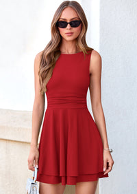 PRETTYGARDEN Women's Summer Mini Dress Sleeveless Ruched A Line Ruffle Flowy Short Cute Dresses Party Date Night Outfits