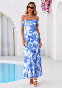 PRETTYGARDEN Women's Formal Cocktail Maxi Dresses Summer Off Shoulder Floral Mesh Bodycon Spring Wedding Guest Dress PRETTYGARDEN