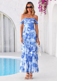 PRETTYGARDEN Women's Formal Cocktail Maxi Dresses Summer Off Shoulder Floral Mesh Bodycon Spring Wedding Guest Dress PRETTYGARDEN