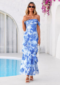 PRETTYGARDEN Women's Formal Cocktail Maxi Dresses Summer Off Shoulder Floral Mesh Bodycon Spring Wedding Guest Dress PRETTYGARDEN