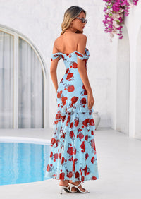 PRETTYGARDEN Women's Formal Cocktail Maxi Dresses Summer Off Shoulder Floral Mesh Bodycon Spring Wedding Guest Dress PRETTYGARDEN