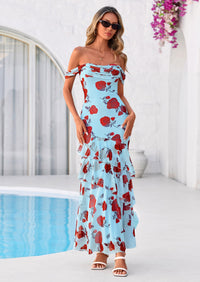 PRETTYGARDEN Women's Formal Cocktail Maxi Dresses Summer Off Shoulder Floral Mesh Bodycon Spring Wedding Guest Dress PRETTYGARDEN