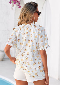 PRETTYGARDEN Summer Short Sleeve V Neck Shirts for Women Trendy Floral Print Loose Ruffle Tops Business Casual Blouses PRETTYGARDEN