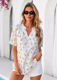 PRETTYGARDEN Summer Short Sleeve V Neck Shirts for Women Trendy Floral Print Loose Ruffle Tops Business Casual Blouses PRETTYGARDEN