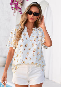 PRETTYGARDEN Summer Short Sleeve V Neck Shirts for Women Trendy Floral Print Loose Ruffle Tops Business Casual Blouses PRETTYGARDEN