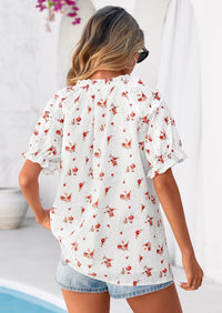 PRETTYGARDEN Summer Short Sleeve V Neck Shirts for Women Trendy Floral Print Loose Ruffle Tops Business Casual Blouses PRETTYGARDEN