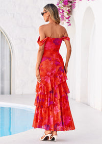 PRETTYGARDEN Women's Formal Cocktail Maxi Dresses Summer Off Shoulder Floral Mesh Bodycon Spring Wedding Guest Dress PRETTYGARDEN