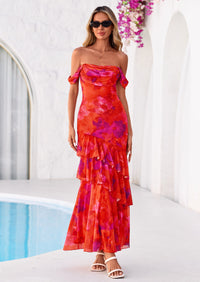 PRETTYGARDEN Women's Formal Cocktail Maxi Dresses Summer Off Shoulder Floral Mesh Bodycon Spring Wedding Guest Dress PRETTYGARDEN