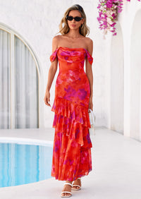 PRETTYGARDEN Women's Formal Cocktail Maxi Dresses Summer Off Shoulder Floral Mesh Bodycon Spring Wedding Guest Dress PRETTYGARDEN