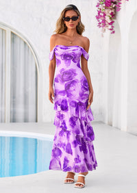 PRETTYGARDEN Women's Formal Cocktail Maxi Dresses Summer Off Shoulder Floral Mesh Bodycon Spring Wedding Guest Dress PRETTYGARDEN