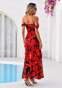 PRETTYGARDEN Women's Formal Cocktail Maxi Dresses Summer Off Shoulder Floral Mesh Bodycon Spring Wedding Guest Dress PRETTYGARDEN