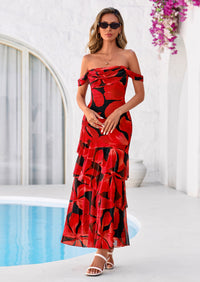 PRETTYGARDEN Women's Formal Cocktail Maxi Dresses Summer Off Shoulder Floral Mesh Bodycon Spring Wedding Guest Dress PRETTYGARDEN