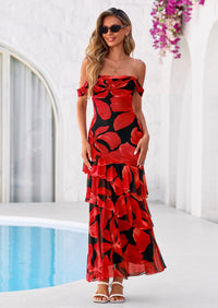 PRETTYGARDEN Women's Formal Cocktail Maxi Dresses Summer Off Shoulder Floral Mesh Bodycon Spring Wedding Guest Dress PRETTYGARDEN