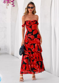 PRETTYGARDEN Women's Formal Cocktail Maxi Dresses Summer Off Shoulder Floral Mesh Bodycon Spring Wedding Guest Dress PRETTYGARDEN