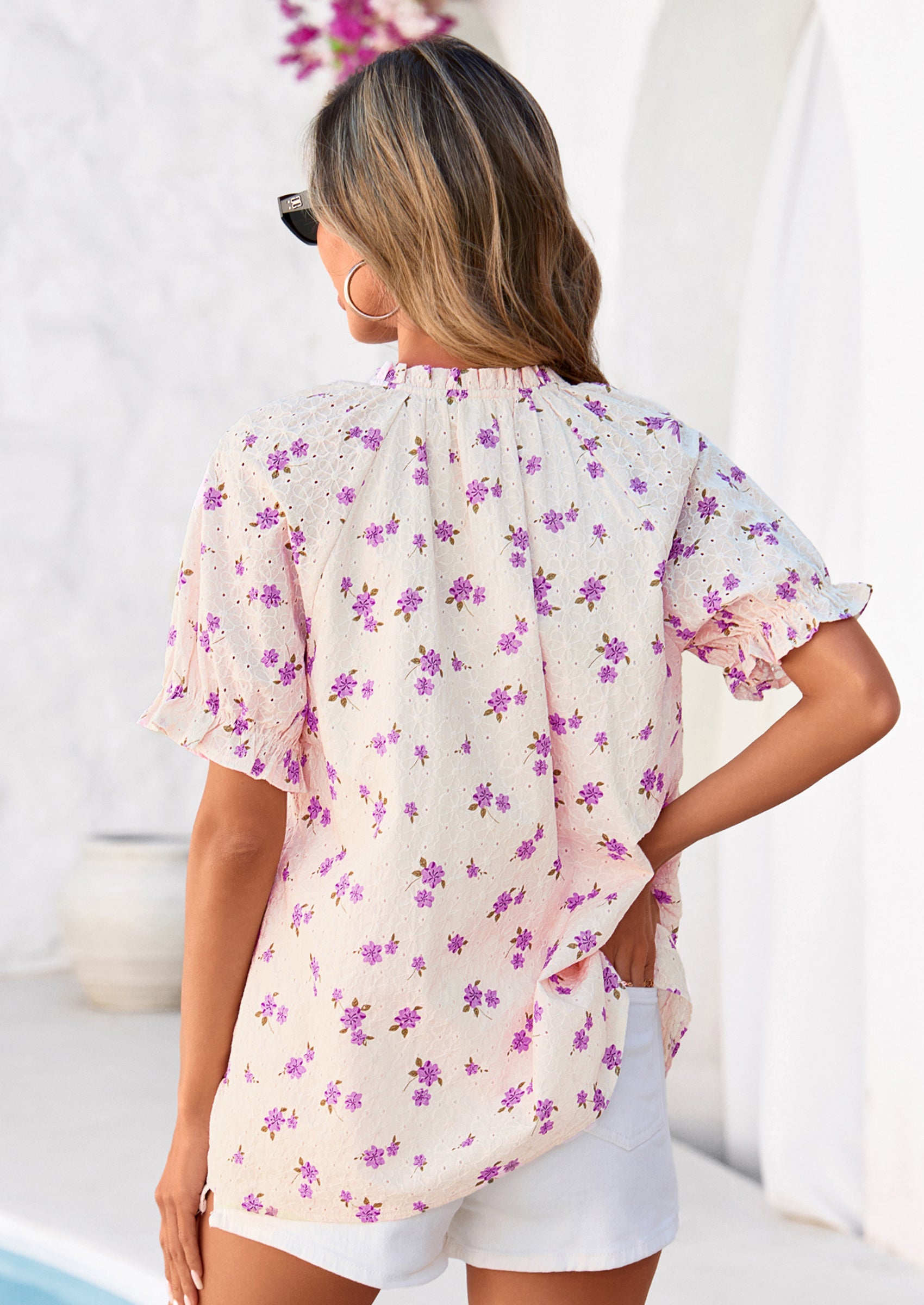 PRETTYGARDEN Summer Short Sleeve V Neck Shirts for Women Trendy Floral Print Loose Ruffle Tops Business Casual Blouses PRETTYGARDEN