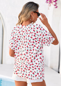 PRETTYGARDEN Summer Short Sleeve V Neck Shirts for Women Trendy Floral Print Loose Ruffle Tops Business Casual Blouses PRETTYGARDEN