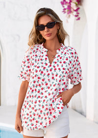 PRETTYGARDEN Summer Short Sleeve V Neck Shirts for Women Trendy Floral Print Loose Ruffle Tops Business Casual Blouses PRETTYGARDEN