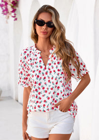 PRETTYGARDEN Summer Short Sleeve V Neck Shirts for Women Trendy Floral Print Loose Ruffle Tops Business Casual Blouses PRETTYGARDEN