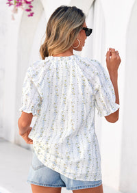 PRETTYGARDEN Summer Short Sleeve V Neck Shirts for Women Trendy Floral Print Loose Ruffle Tops Business Casual Blouses PRETTYGARDEN