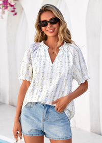 PRETTYGARDEN Summer Short Sleeve V Neck Shirts for Women Trendy Floral Print Loose Ruffle Tops Business Casual Blouses PRETTYGARDEN