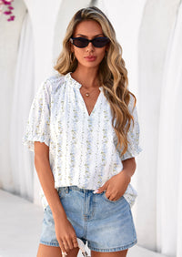 PRETTYGARDEN Summer Short Sleeve V Neck Shirts for Women Trendy Floral Print Loose Ruffle Tops Business Casual Blouses PRETTYGARDEN