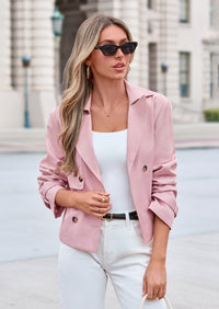 PRETTYGARDEN Cropped Trench Coat For Women Short Jacket  Soft Lightweight Coats, Lapel Double Breasted, Long Sleeve Loose Fit, Casual Work Office Jackets, Fall Winter Outwear