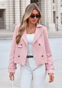 PRETTYGARDEN Cropped Trench Coat For Women Short Jacket  Soft Lightweight Coats, Lapel Double Breasted, Long Sleeve Loose Fit, Casual Work Office Jackets, Fall Winter Outwear