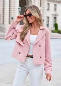 PRETTYGARDEN Cropped Trench Coat For Women Short Jacket  Soft Lightweight Coats, Lapel Double Breasted, Long Sleeve Loose Fit, Casual Work Office Jackets, Fall Winter Outwear