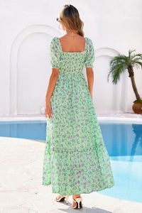 PRETTYGARDEN Women's Floral Boho Maxi Dresses Flowy Short Sleeve A Line Smocked Eyelet Summer Beach Vacation Clothes PRETTYGARDEN