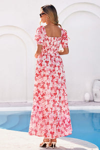 PRETTYGARDEN Women's Floral Boho Maxi Dresses Flowy Short Sleeve A Line Smocked Eyelet Summer Beach Vacation Clothes PRETTYGARDEN