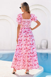 PRETTYGARDEN Women's Floral Boho Maxi Dresses Flowy Short Sleeve A Line Smocked Eyelet Summer Beach Vacation Clothes PRETTYGARDEN