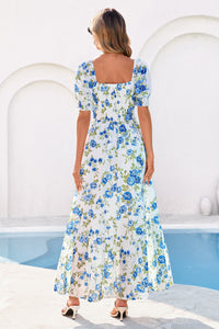 PRETTYGARDEN Women's Floral Boho Maxi Dresses Flowy Short Sleeve A Line Smocked Eyelet Summer Beach Vacation Clothes PRETTYGARDEN