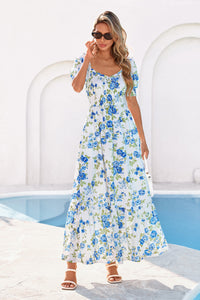 PRETTYGARDEN Women's Floral Boho Maxi Dresses Flowy Short Sleeve A Line Smocked Eyelet Summer Beach Vacation Clothes PRETTYGARDEN