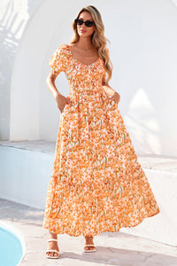 PRETTYGARDEN Women's Floral Boho Maxi Dresses Flowy Short Sleeve A Line Smocked Eyelet Summer Beach Vacation Clothes PRETTYGARDEN