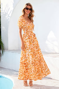 PRETTYGARDEN Women's Floral Boho Maxi Dresses Flowy Short Sleeve A Line Smocked Eyelet Summer Beach Vacation Clothes PRETTYGARDEN