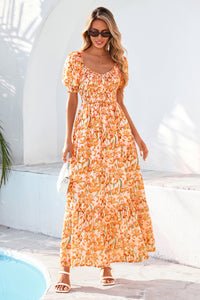 PRETTYGARDEN Women's Floral Boho Maxi Dresses Flowy Short Sleeve A Line Smocked Eyelet Summer Beach Vacation Clothes PRETTYGARDEN