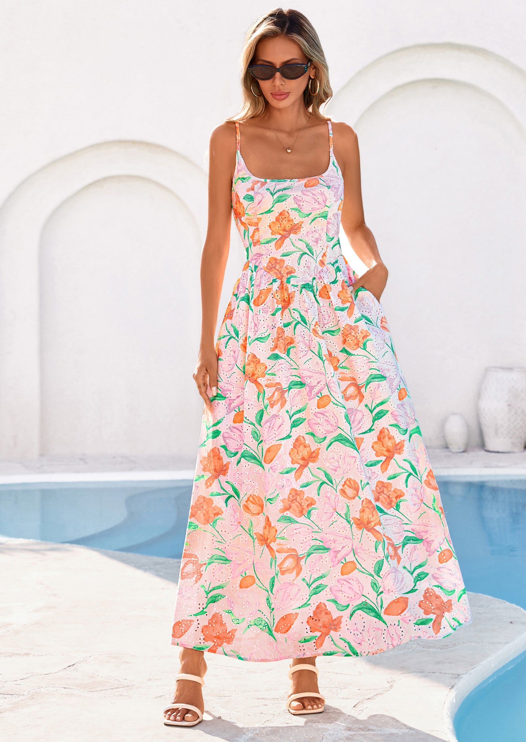 PRETTYGARDEN Womens Spring Boho Maxi Dress Eyelet Floral Long Flowy Sundresses Summer Beach Vacation Clothes PRETTYGARDEN