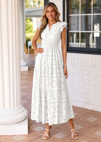 PRETTYGARDEN Womens Boho Maxi Dresses Summer Floral Lace Eyelet V Neck Spring Wedding Guest Dress Beach Vacation Clothes PRETTYGARDEN