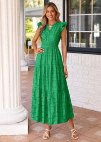 PRETTYGARDEN Womens Boho Maxi Dresses Summer Floral Lace Eyelet V Neck Spring Wedding Guest Dress Beach Vacation Clothes PRETTYGARDEN