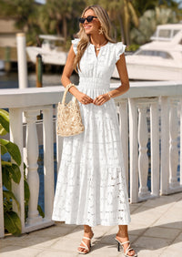 PRETTYGARDEN Womens Boho Maxi Dresses Summer Floral Lace Eyelet V Neck Spring Wedding Guest Dress Beach Vacation Clothes PRETTYGARDEN