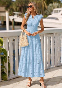 PRETTYGARDEN Womens Boho Maxi Dresses Summer Floral Lace Eyelet V Neck Spring Wedding Guest Dress Beach Vacation Clothes PRETTYGARDEN